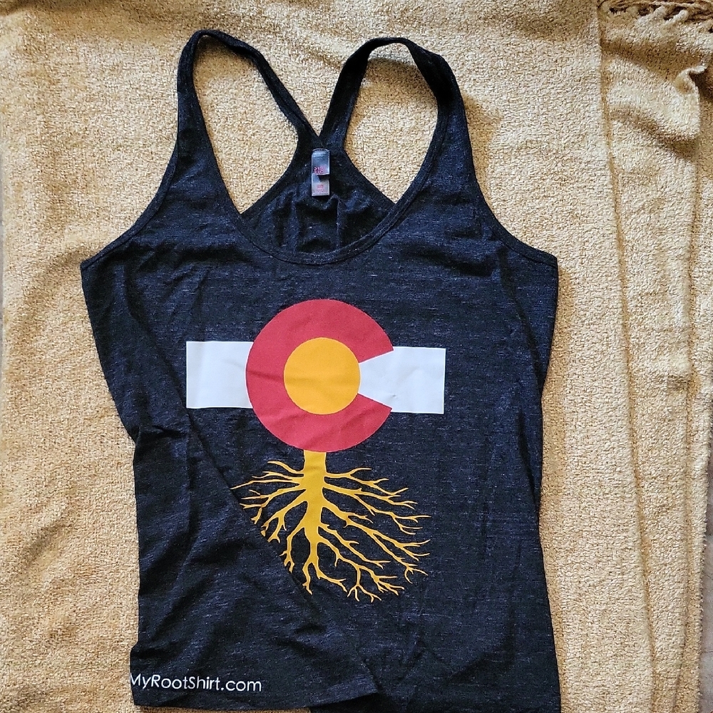 District Blue and Red Graphic Fitted Tank Top